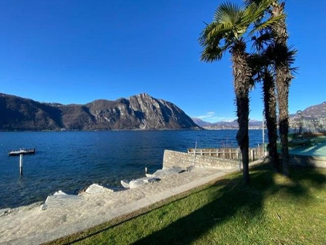 Luganersee, Pool, Strand, Parkplatz, Suite Bissone Esterno foto