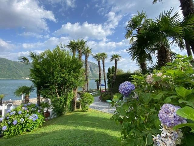 Luganersee, Pool, Strand, Parkplatz, Suite Bissone Esterno foto